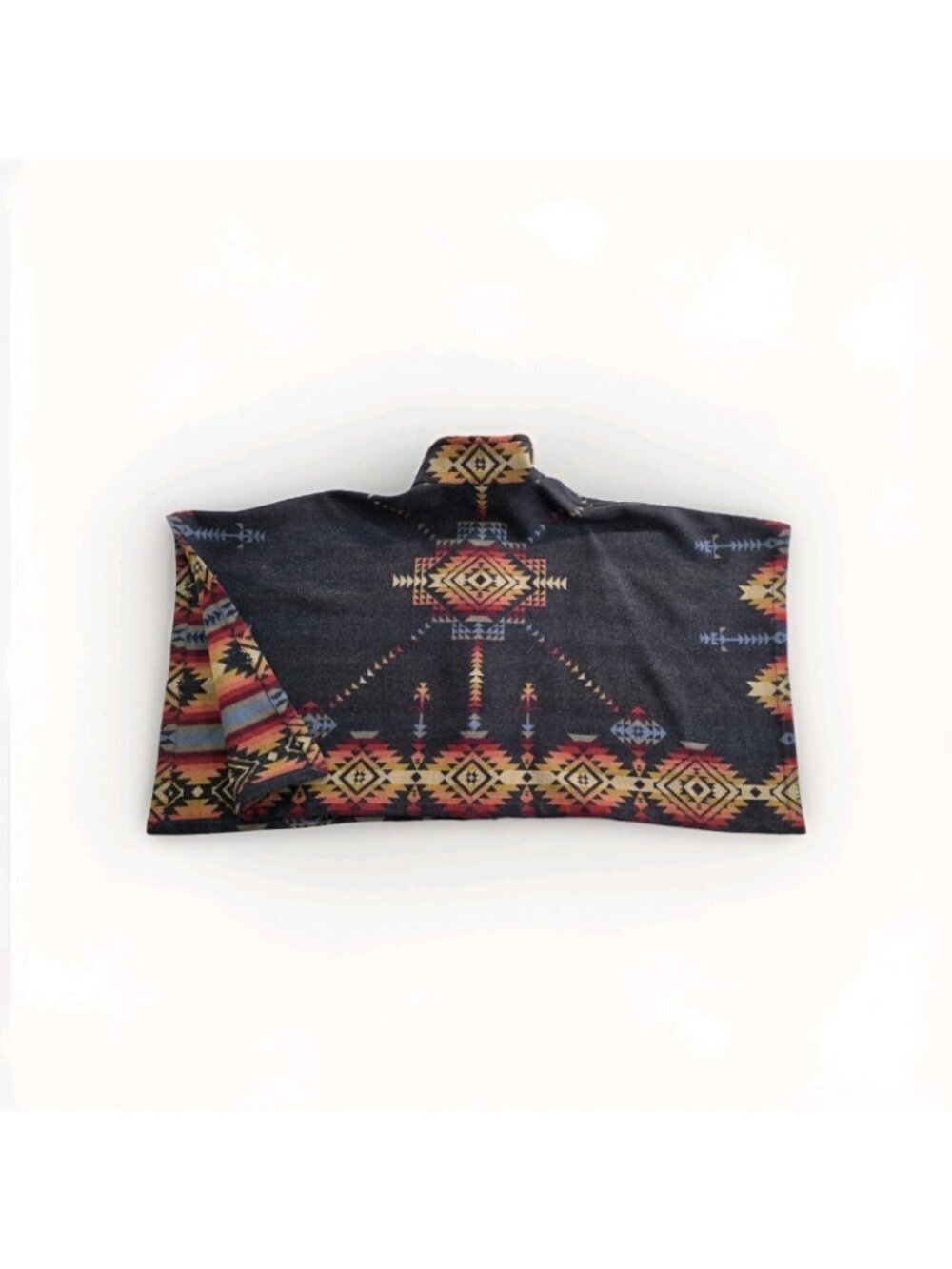 Reversible Wool Cape Poncho OS Southwestern Geometric Aztec Button Jacket Button - Picture 15 of 15